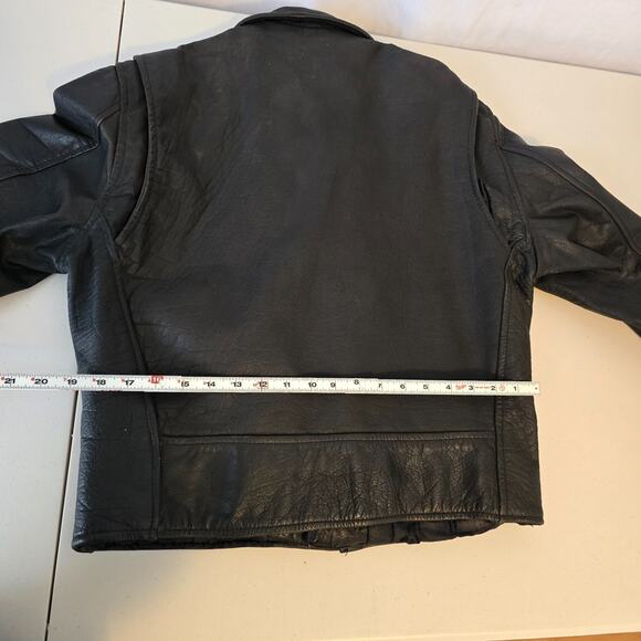 Prime Parts Leather Belted Motorcycle Jacket Men's 42 Black Biker Bomber USA VTG - Picture 15 of 16